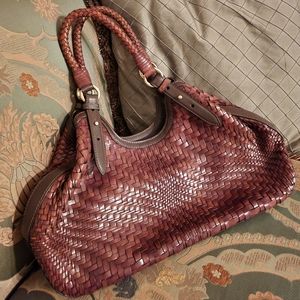 Cole Haan triangle brown woven leather handbag